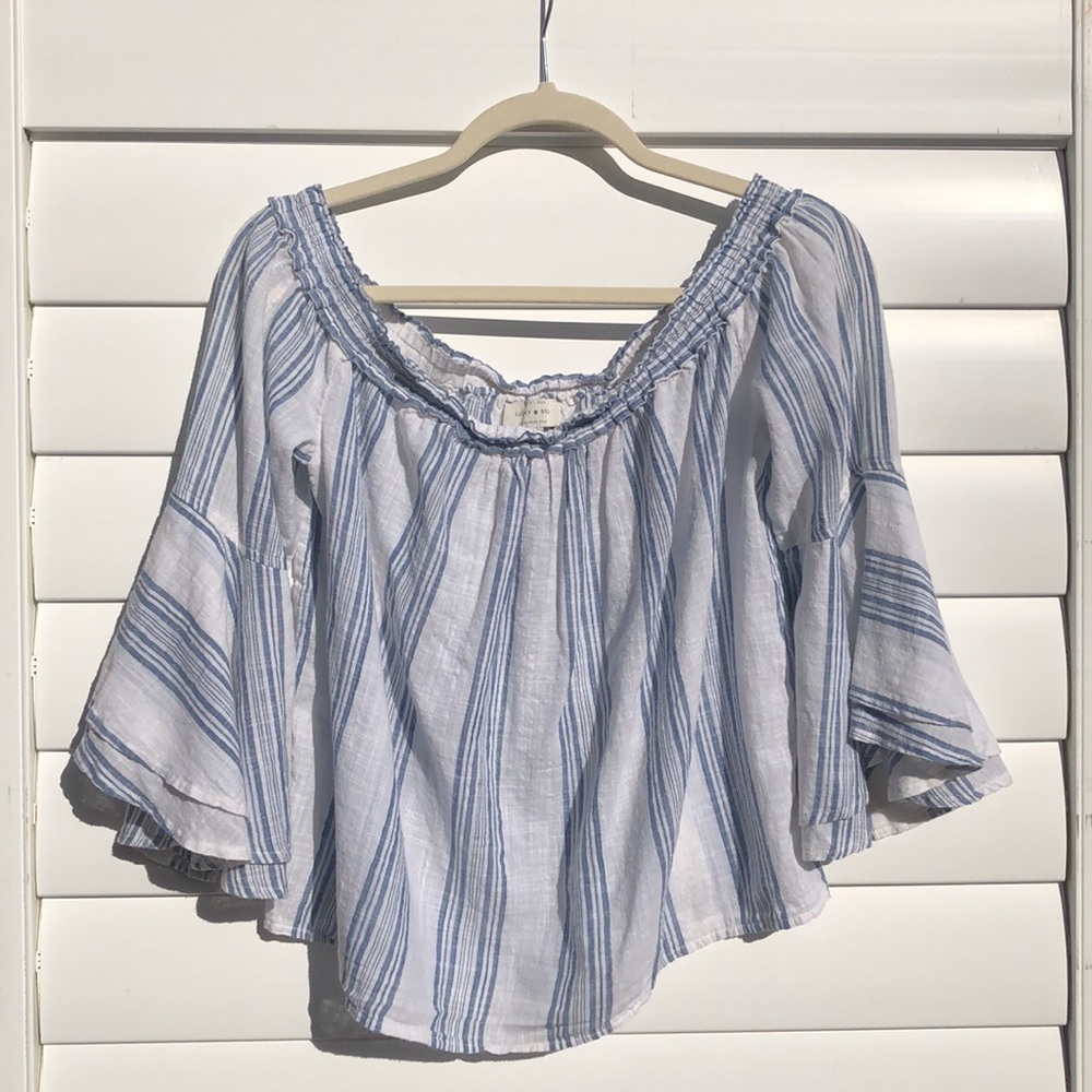 Lucky Brand Boho White and Blue Cotton Long Sleeve
